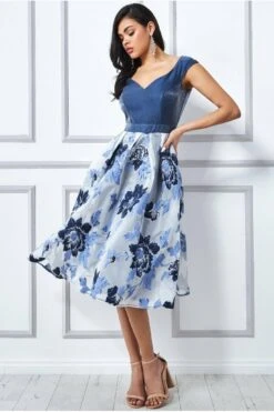 Goddiva Jacquard Off The Shoulder Midi Dress - Blue -Liquosmi Store E4Qm5tHi 9176