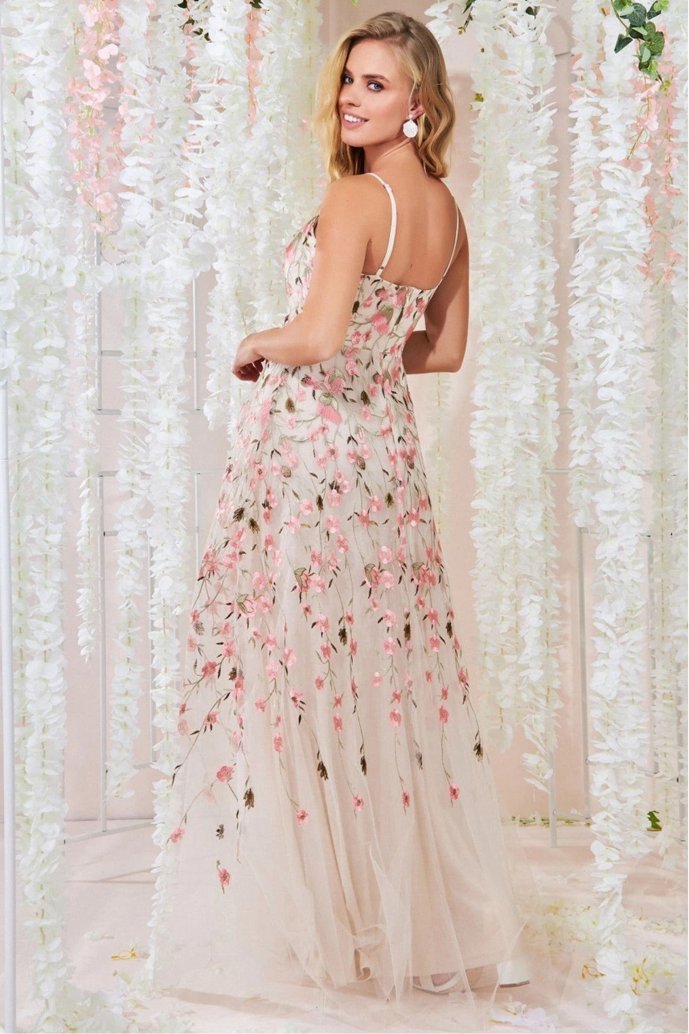 Goddiva Sleeveless Floral Mesh Maxi Dress - Ivory 3 Goddiva Sleeveless Floral Mesh Maxi Dress - Ivory - Image 3