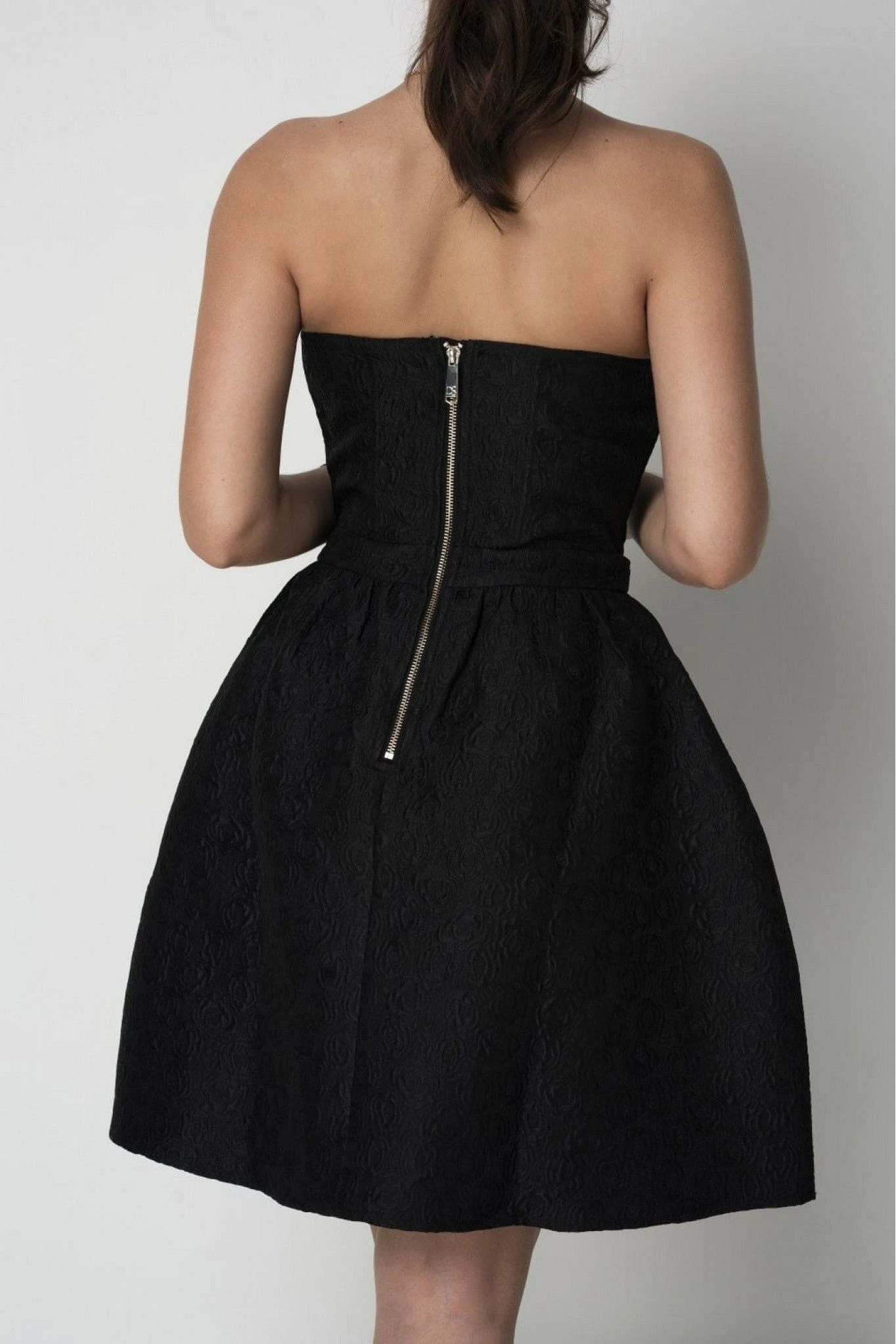 Double Second Black Jacquard Strapless Skater Dress 3 Double Second Black Jacquard Strapless Skater Dress - Image 3