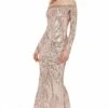 Goddiva Off The Shoulder Long Sleeve Sequin Maxi - Champagne