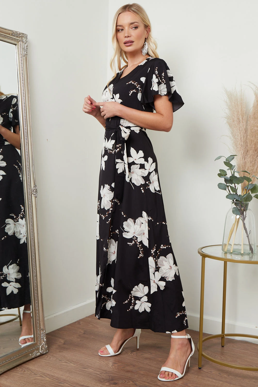 Lilura London Wrap Front Maxi Dress In Black Floral Print 4 Lilura London Wrap Front Maxi Dress In Black Floral Print - Image 4