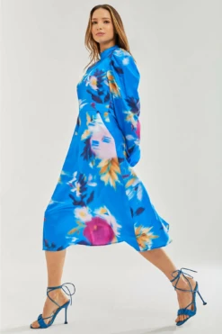 Liquorish Blue Floral Satin Cut Out Back Midi Dress -Liquosmi Store FS7sQs7E 8710