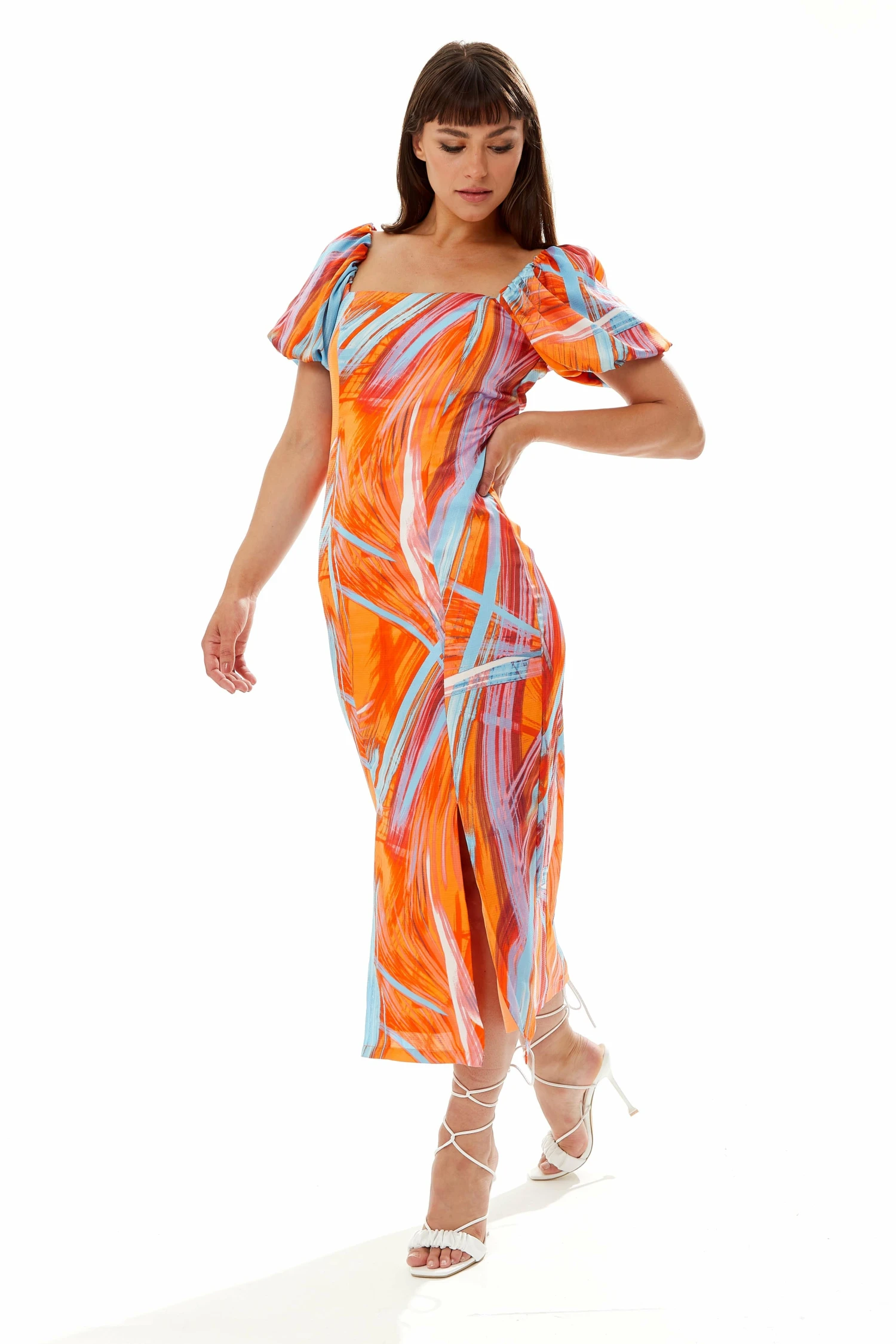 Liquorish Abstract Print Midi Dress In Orange 2 Liquorish Abstract Print Midi Dress In Orange - Image 2