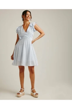 Dusty Pink Wrapped Broderie Dress | Blue