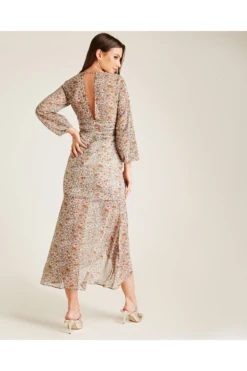 Dusty Pink Cut Out Back Floral Midi Dress | White -Liquosmi Store G4EhYrf7 12060