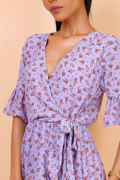 Lilura London Wrap Front Mini Dress With Tie Waist Purple -Liquosmi Store G8DbXh6m 10602
