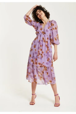 Liquorish Purple Floral V-neck Midi Dress -Liquosmi Store GApvF7OD 15665