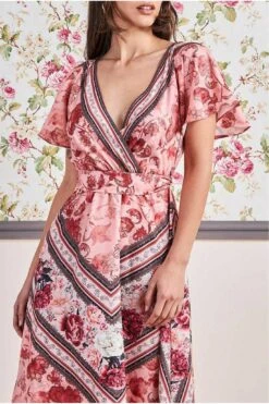 Goddiva Flutter Sleeve Wrap Style Midi Dress - Peach -Liquosmi Store GBFca6wj 7743