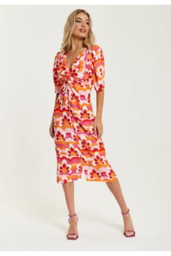 Liquorish Floral Knot Front Midi Dress In Orange And Pink 8 Liquorish Floral Knot Front Midi Dress In Orange And Pink -Liquosmi Store GoicjzOk 15634