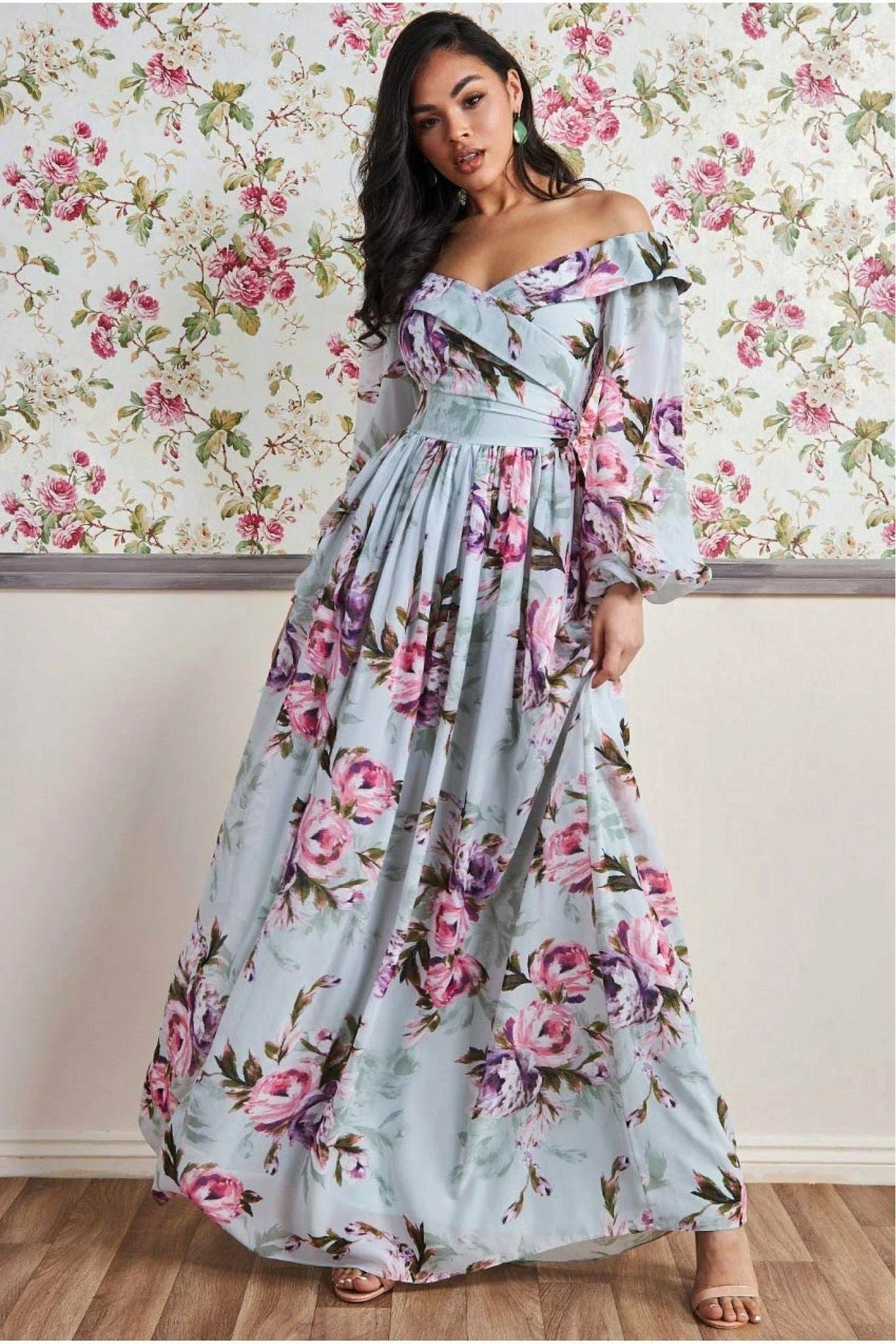 Goddiva Drop Shoulder Wrap Maxi Dress - Sage Green 2 Goddiva Drop Shoulder Wrap Maxi Dress - Sage Green - Image 2