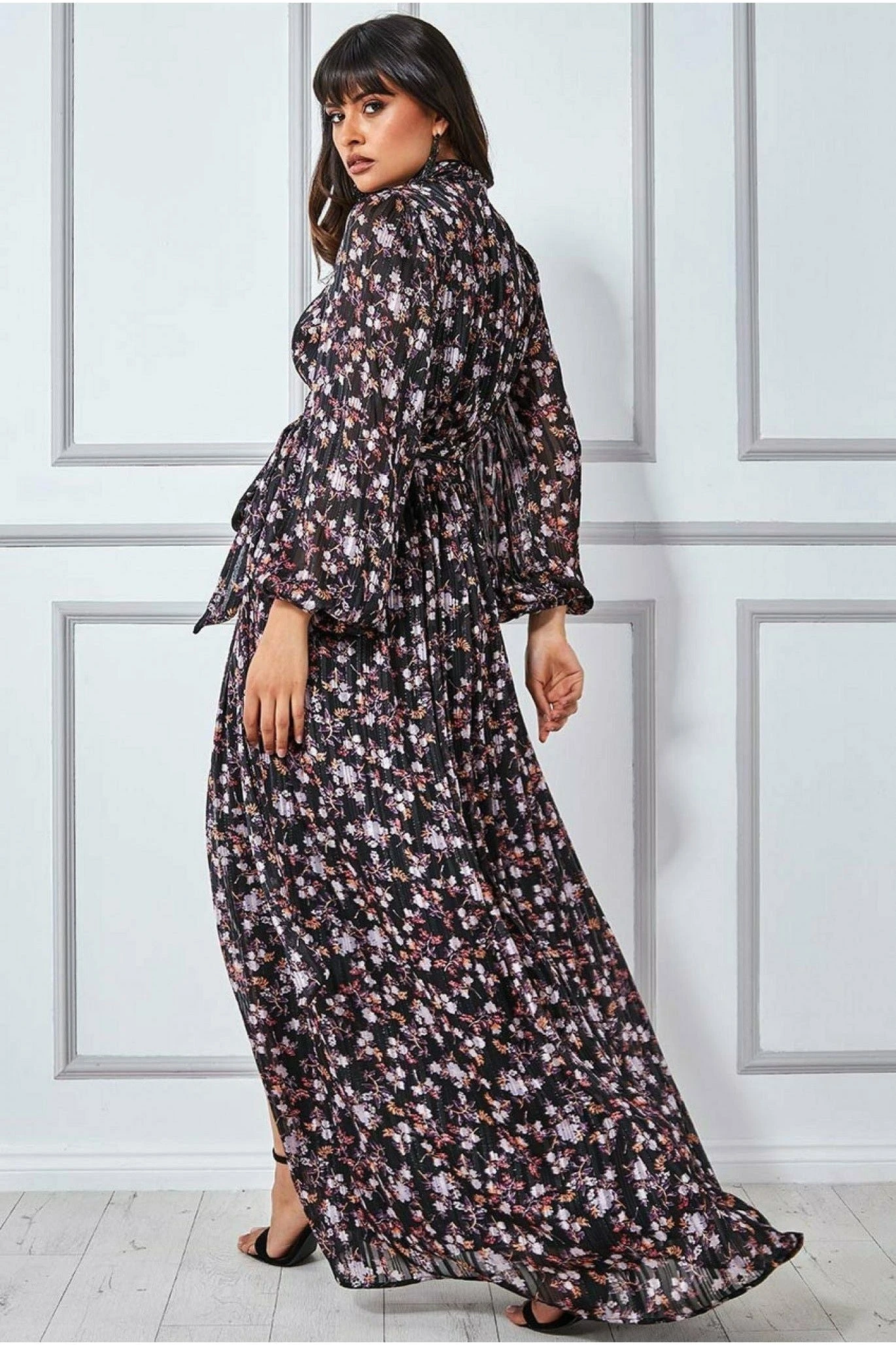 Goddiva Front Split Floral Maxi - Navy Floral 2 Goddiva Front Split Floral Maxi - Navy Floral - Image 2