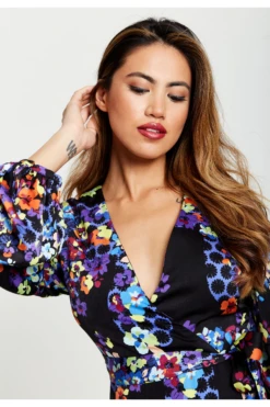 Liquorish Speckle Floral Print Mini Wrap Dress -Liquosmi Store HPf4iOBm 12867