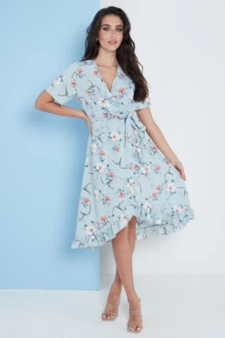 Lilura London Floral Frill Midi Wrap Dress In Blue -Liquosmi Store HVymCDJa 15707