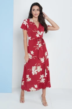 Lilura London Wrap Front Maxi Dress In Red Floral Print -Liquosmi Store HXadWi28 15705