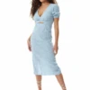 Liquorish Gingham Cut Out Front Midi Dress In Bluewhite