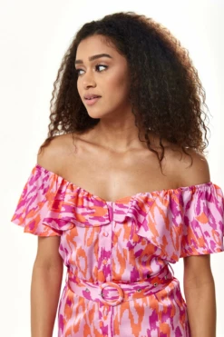 Liquorish Belted Midi Dress With Off Shoulder Sleeves Pink -Liquosmi Store HppgHecR 8872