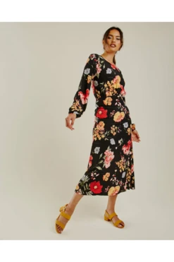 Dusty Pink Floral Chiffon Maxi Dress | Black