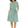 Yumi Green Ditsy Print Shirt Collar Dress