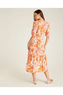 Dusty Pink Floral Midi Buttoned Up Neck Dress | Pink -Liquosmi Store HxXPymj6 12194