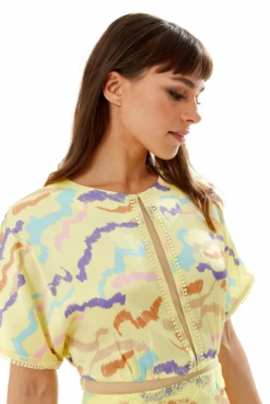 Liquorish Midi Abstract Zebra Print Dress With Mesh Yellow -Liquosmi Store IjkUYk1l 10788