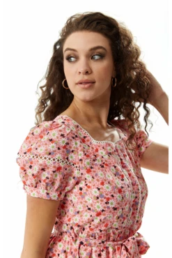 Liquorish Pink Floral Midi Dress With Trim Lace Details -Liquosmi Store IscZZFpH 10456