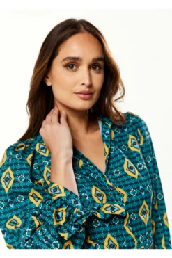 Liquorish African 3/4 Length Sleeve Greenyellownavy Midi -Liquosmi Store Iw0cDWPB 8352