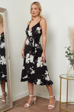 Lilura London Black Floral Print Cami Midi Dress -Liquosmi Store J9T5NmI8 15696