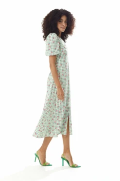 Liquorish Gingham Floral Midi Dress In Greenwhite With Lace -Liquosmi Store JBTEcjYx 10462