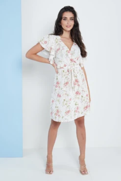 Lilura London Angel Sleeves Wrap Dress In White Floral Print -Liquosmi Store Joj1Vc3Y 15709