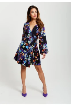 Liquorish Speckle Floral Print Mini Wrap Dress -Liquosmi Store K6TPesVo 12867