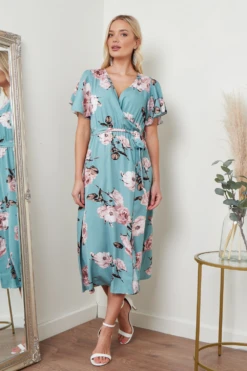 Lilura London Angel Sleeves Midi Wrap Dress In Green Floral 9 Lilura London Angel Sleeves Midi Wrap Dress In Green Floral -Liquosmi Store K95Gw2p7 15697