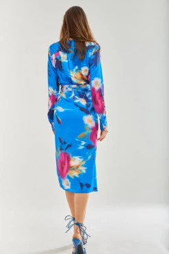 Liquorish Floral Satin Wrap Midi Dress -Liquosmi Store KRHlll5l 15403
