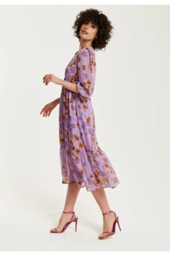 Liquorish Purple Floral V-neck Midi Dress -Liquosmi Store KTf95t0P 15665
