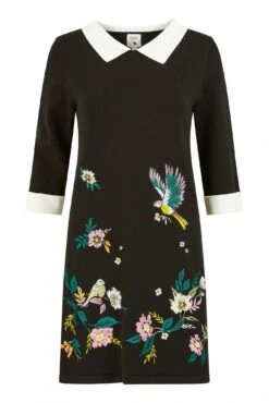 Yumi Bird And Floral Embroidered Knitted Peter Pan Dress -Liquosmi Store KzvybZ9G 13258