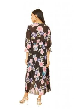 Yumi Black Floral Pleated Wrap Midi Dress -Liquosmi Store L2cEZQN3 14851
