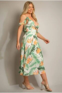 De La Creme Fashions Green Tropical Print Wrap Midi Dress 8 De La Creme Fashions Green Tropical Print Wrap Midi Dress -Liquosmi Store L8lZXOoi 11586