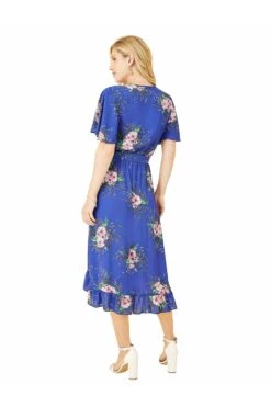 Mela London Blue Floral Dip Hem Wrap Midi Dress -Liquosmi Store LEtiYPmp 15762