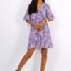 Lilura London Mini Wrap Dress With Frill Hem Purple Floral