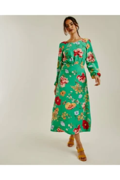 Dusty Pink Floral Chiffon Maxi Dress | Green