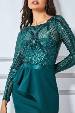 Goddiva Sequin Bodice With Front Frill Midi Dress - Emerald 6 Goddiva Sequin Bodice With Front Frill Midi Dress - Emerald -Liquosmi Store MkpcPP7o 11069