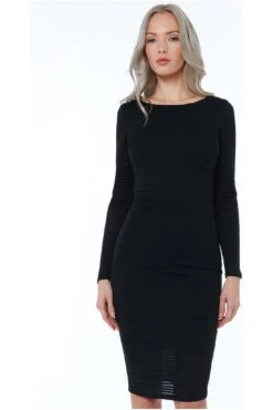 Goddiva Long Sleeve Bodycon Midi Dress - Black -Liquosmi Store MvRVq8lT 13053