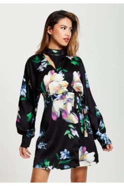Liquorish Elegant Floral Print Mini Wrap Dress
