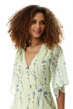 Liquorish Floral Print Midi Wrap Dress In Mint Green -Liquosmi Store Np2VTFom 10440