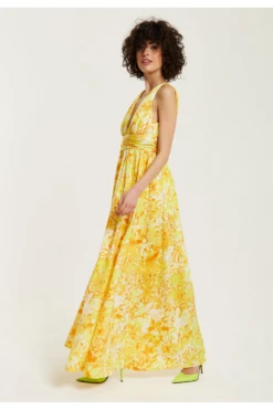 Liquorish Yellow And Orange Floral Print V-neck Maxi Dress -Liquosmi Store NrgaYSi1 15651