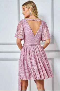 Goddiva Lace Kimono Wrap Skater Mini Dress - Mauve 6 Goddiva Lace Kimono Wrap Skater Mini Dress - Mauve -Liquosmi Store O7WxKRHn 10503