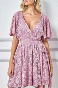 Goddiva Lace Kimono Wrap Skater Mini Dress - Mauve 7 Goddiva Lace Kimono Wrap Skater Mini Dress - Mauve -Liquosmi Store OliSurLh 10503