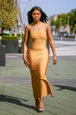 Setsofran London Mustard Ribbed Strappy Maxi Bandage Dress 8 Setsofran London Mustard Ribbed Strappy Maxi Bandage Dress -Liquosmi Store OqrYyrdZ 15717