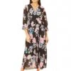 Yumi Black Floral Pleated Wrap Midi Dress