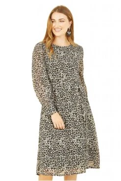 Yumi Black Leopard Long Sleeve Skater Dress -Liquosmi Store OyoP8rLN 14805