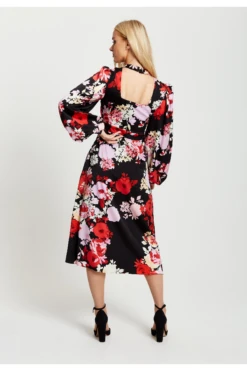 Liquorish Rose Print Midi Wrap Dress With Open Back Detail -Liquosmi Store P7k6PLYd 13005